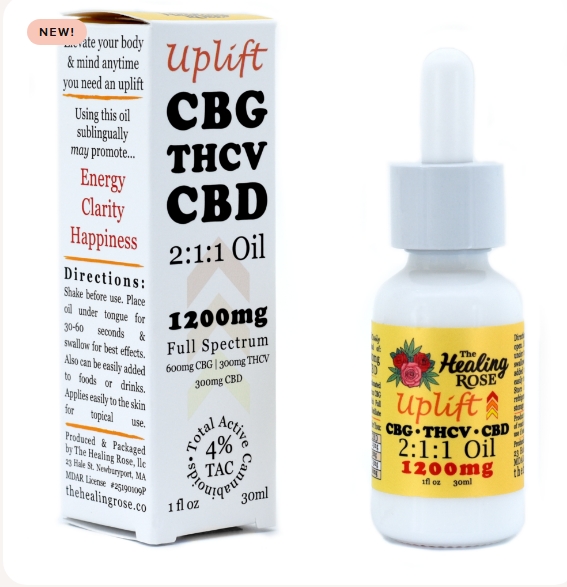 Photograph of product: The Healing Rose Uplift Oil CBG:TH-ouiV:CBD 2:1:1 Tincture 1200mg 1floz