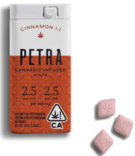 Photograph of product: KIVA - Saigon Cinnamon 1:1 - PETRA Mints 100mg