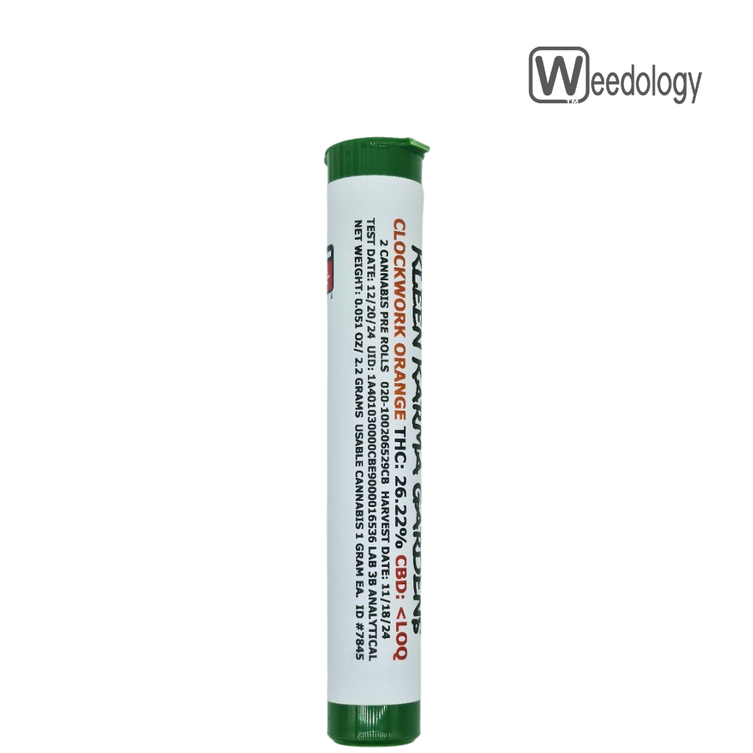 Photograph of product: Kleen Karma 2pk CLOCKWORK ORANGE 1g Pre-Rolls