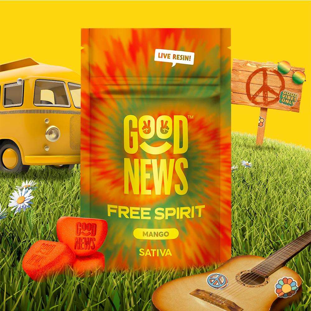 Photograph of product: Good News - Free Spirit (Mango) - Gummies - 100mg
