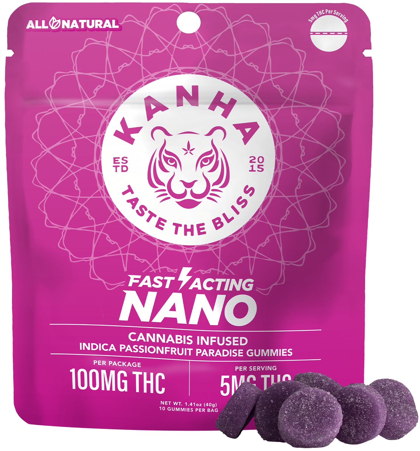 Photograph of product: 10mg Nano Passion Fruit Indica Gummies 10pk/20 servings