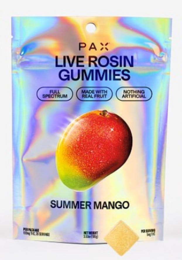 Photograph of product: Summer Mango | Live Rosin | Gummies | 5mg | 20pk | Vegan