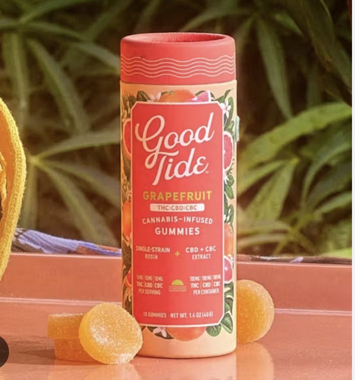 Photograph of product: Good Tide | 100mg | Grapefruit 1:1:1 (Oui'd) TH-oui:CBD:CBC Gummies 10pk