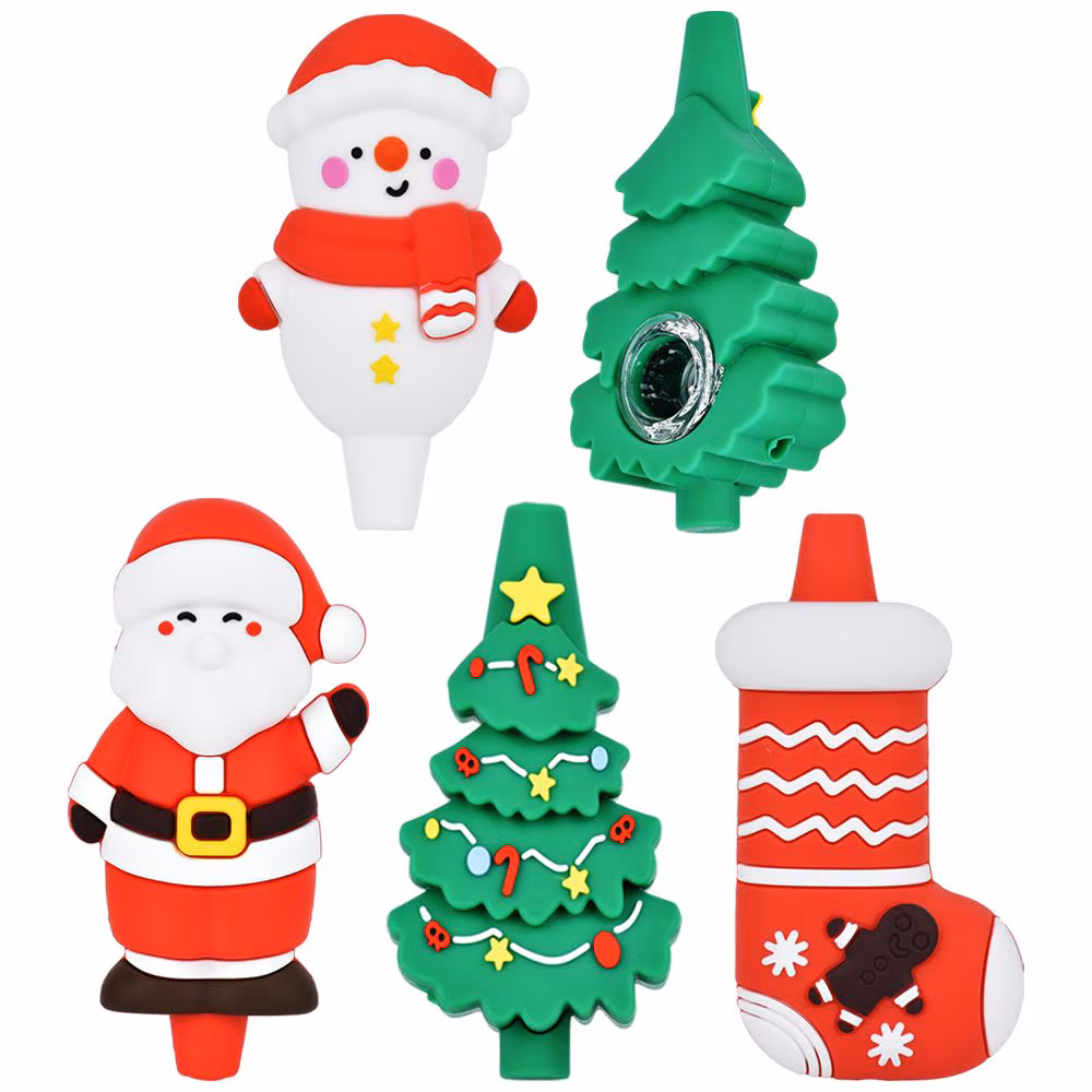 Photograph of product: Christmas Collection Silicone Hand Pipe | 3.5" to 4.25" | Assorted Styles