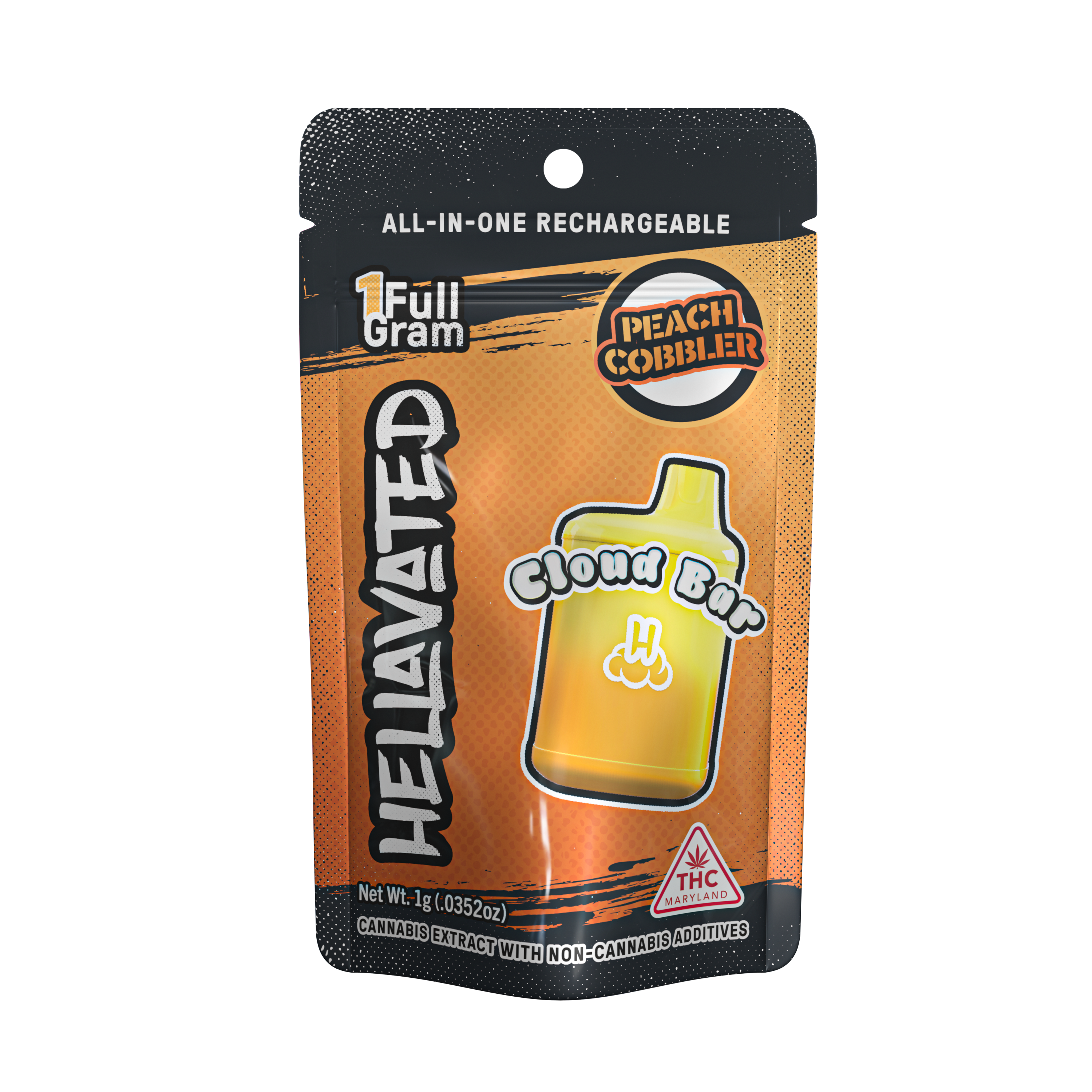 Photograph of Product: Hellavated Peach Cobbler Cloud Bar Disposable 1g
