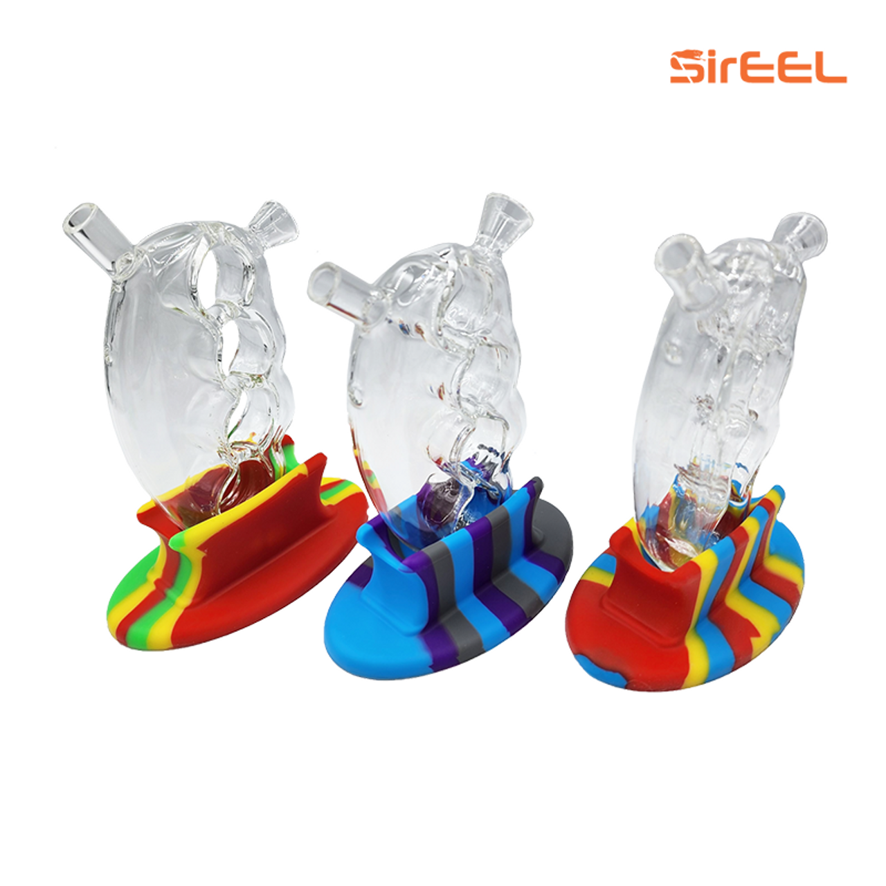 Photograph of product: SirEEL - 5.5" Knuckle Bubbler Kit with Silicone Stand - Assorted Colors