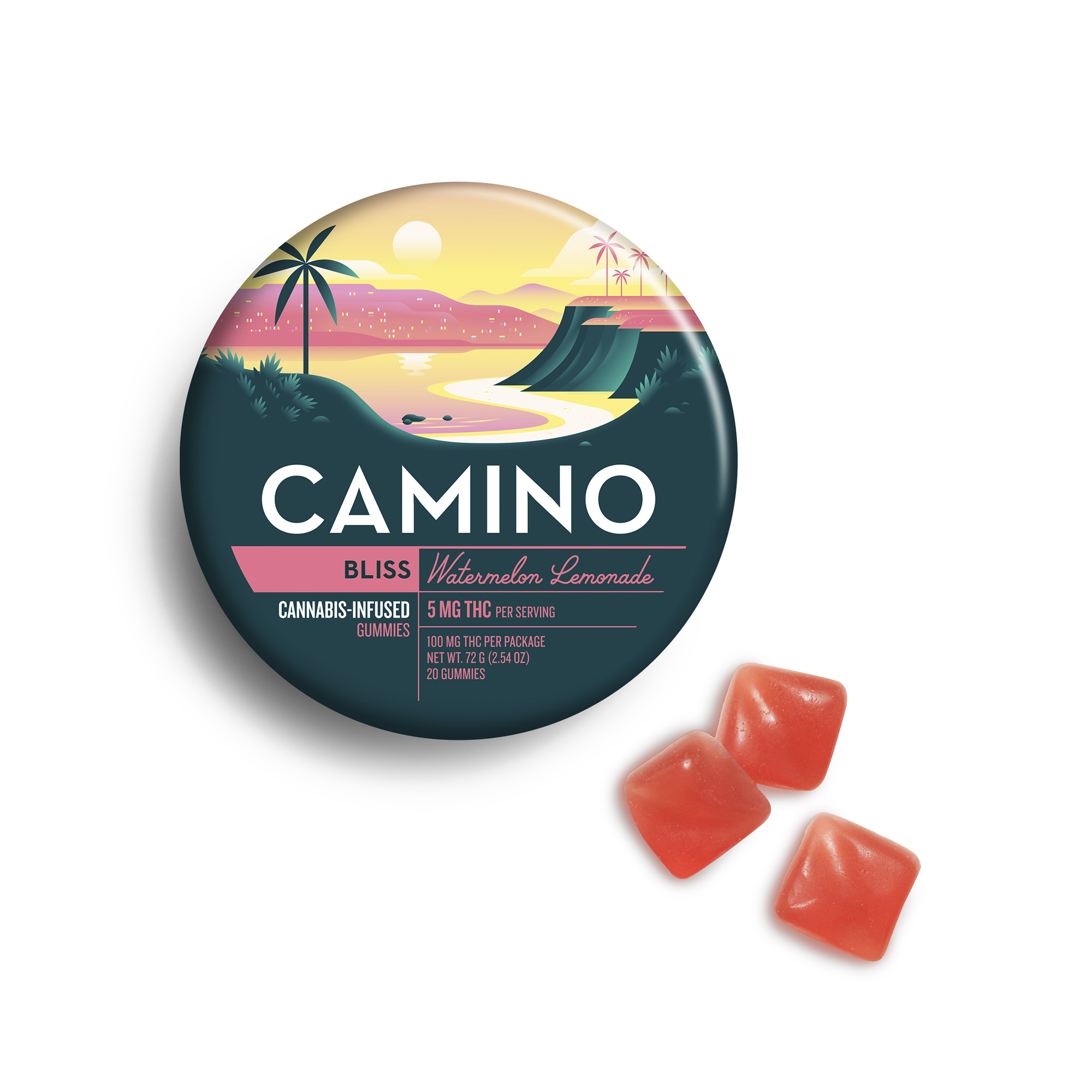 Photograph of product: Camino 20pk 5mg Gummies- Bliss Watermelon Lemonade | 100mg