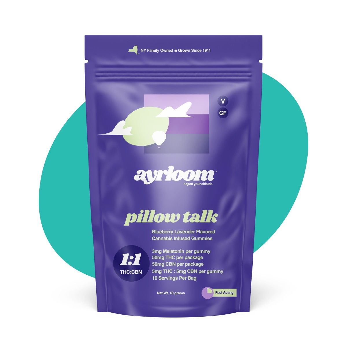 Photograph of product: Ayrloom | Pillow Talk | 1:1 TH-oui:CBD Gummies