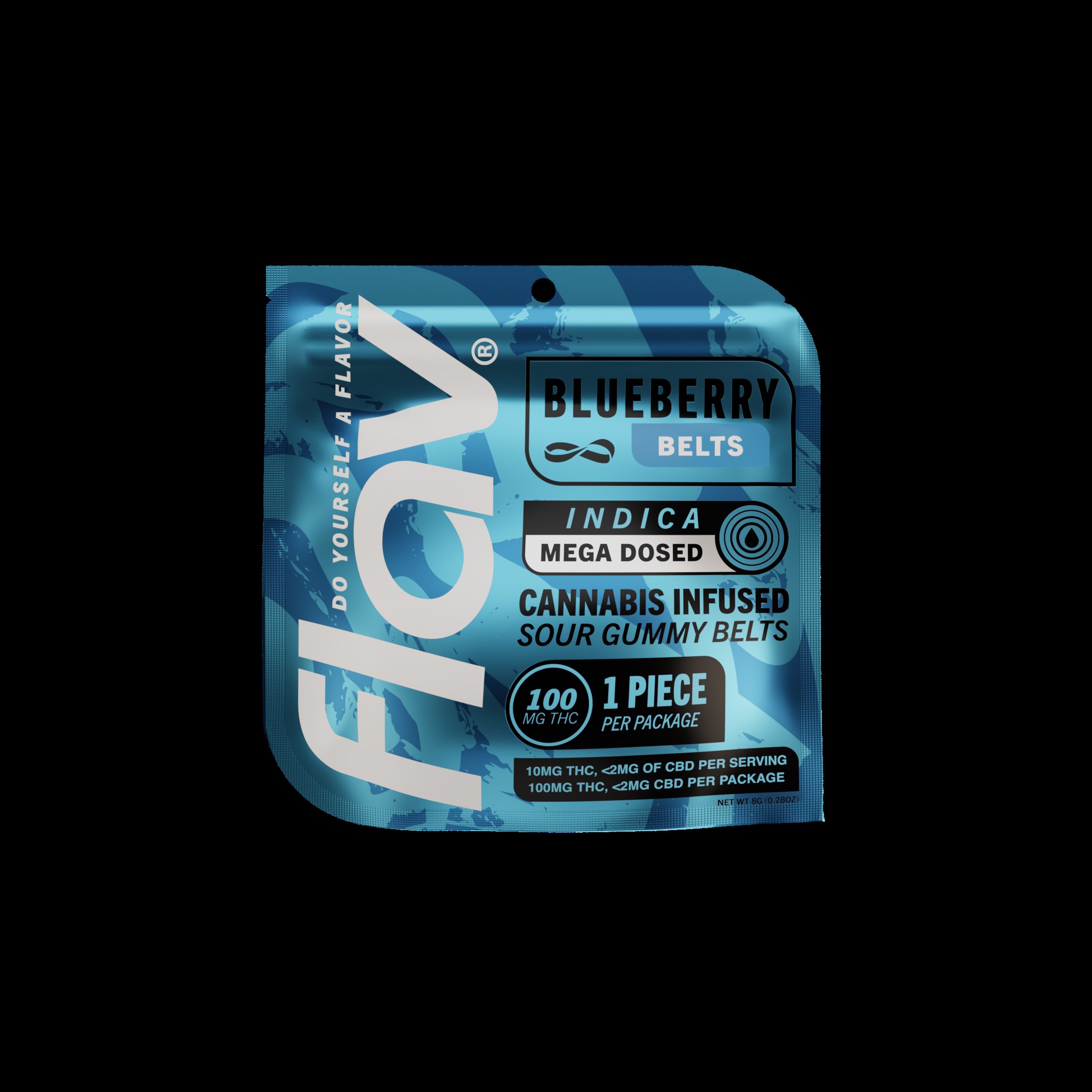 Photograph of product: Flav - Blueberry Live Resin - 100mg Mega Sour Gummy Belts