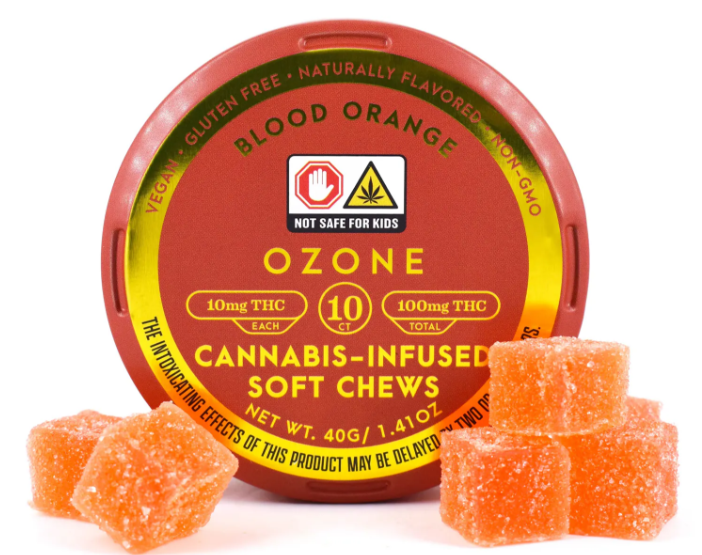 Photograph of product: Ozone |  Gummies | Infused Soft Chews | Blood Orange | 100mg - 10pk
