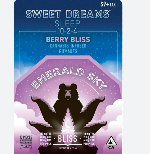 Photograph of product: Emerald Sky Sweet Dreams Berry Bliss Gummies Oui'd 10:2:4 TH-oui/CBD/CBN 100mg