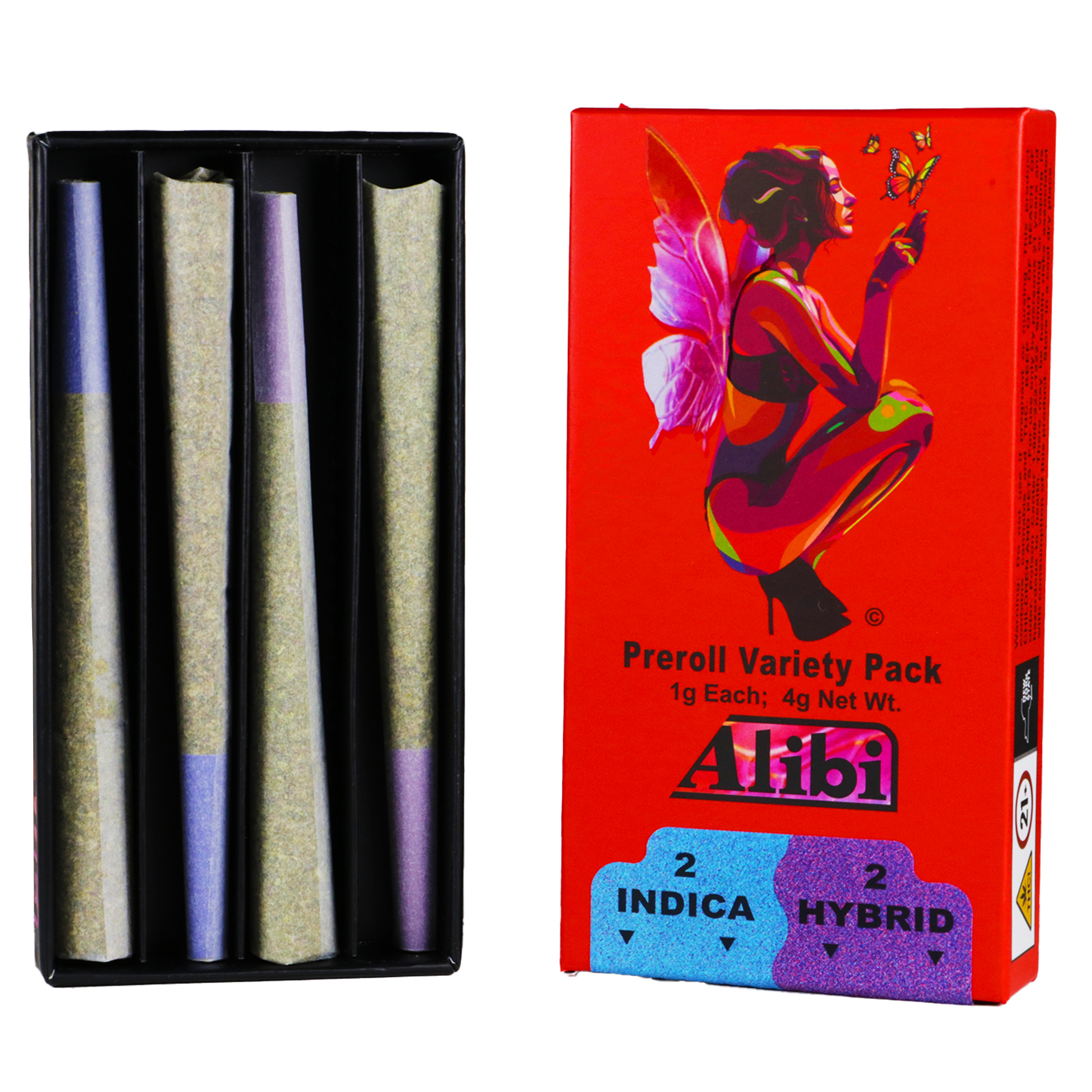 Photograph of product: Alibi Combo Preroll Pack - 2 Caramel Cream 1g / 2 Cherry Diesel 1g