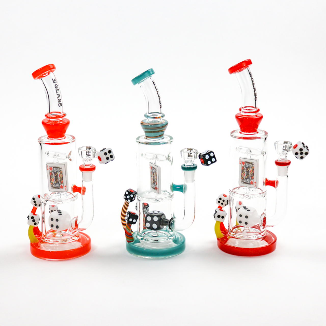 Photograph of product: 11" EG Glass Dice and Card Turbine Water Pipe | Assorted Colors