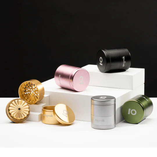 Photograph of product: Ongrok - Mini 5 Piece Flower Petal Toothless Storage Grinder 2.2" - Gold