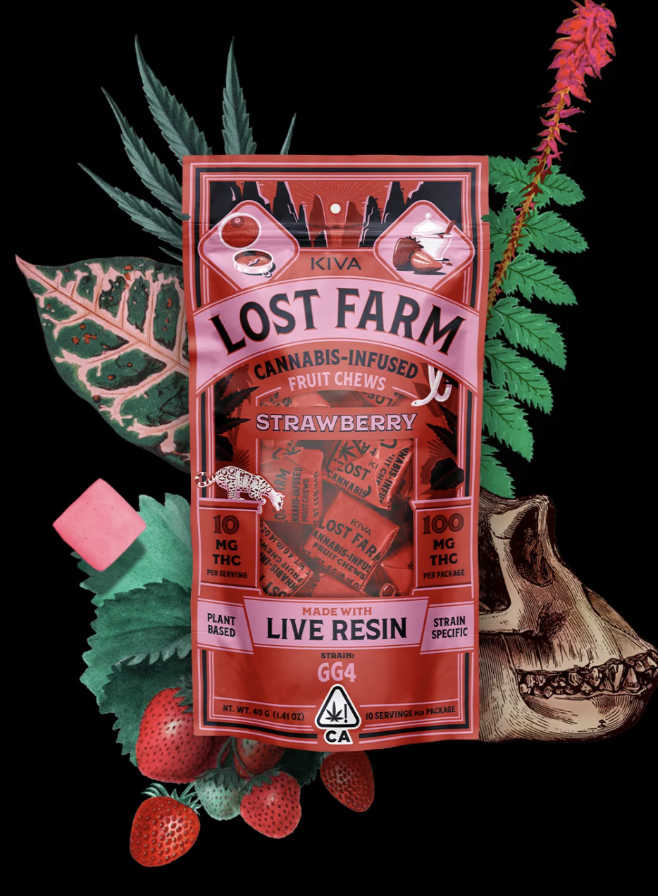 Photograph of product: LOST FARM STRAWBERRY 10PK LIVE RESIN FRUIT CHEWS 100MG