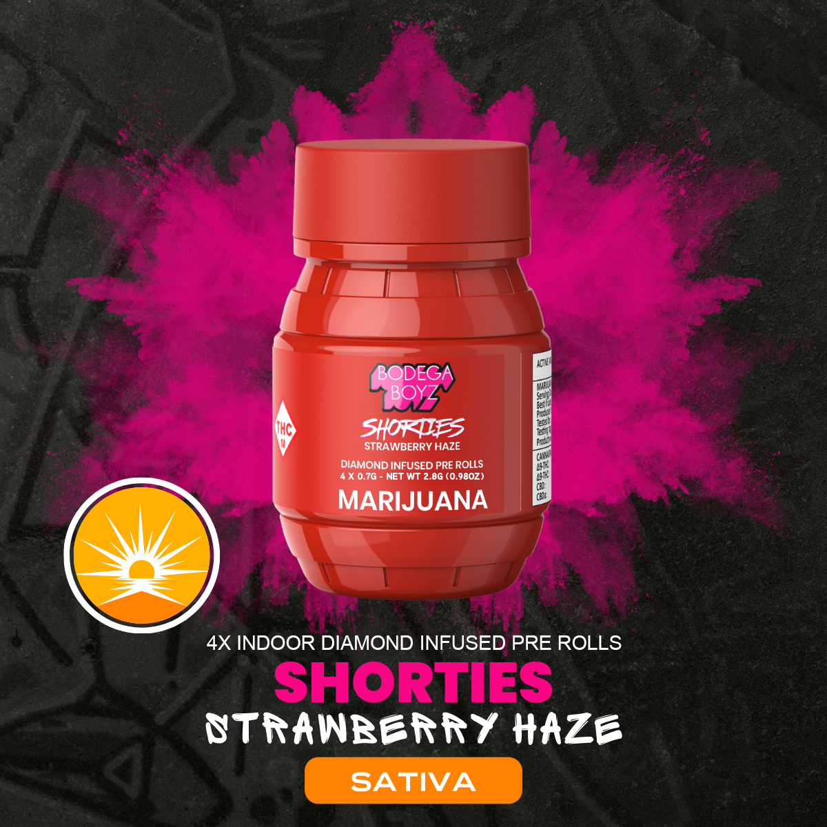 Photograph of product: Strawberry Haze | 0.7g | 4pk Diamond Infused Pre-Rolls | Bodega Boyz