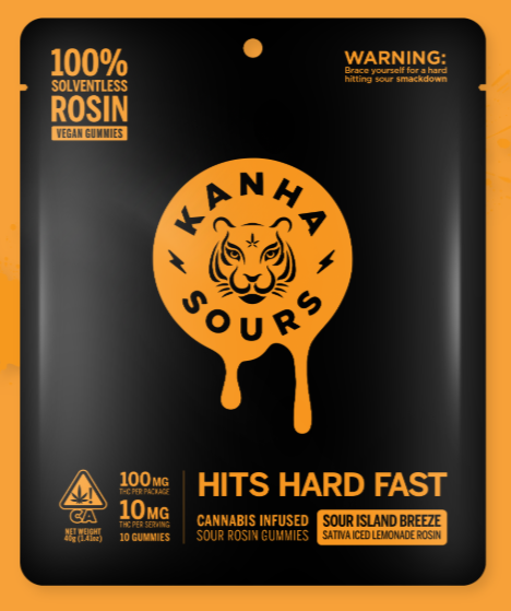 Photograph of product: KANHA SOUR ISLAND BREEZE VEGAN NANO ROSIN GUMMY SATIVA 100MG