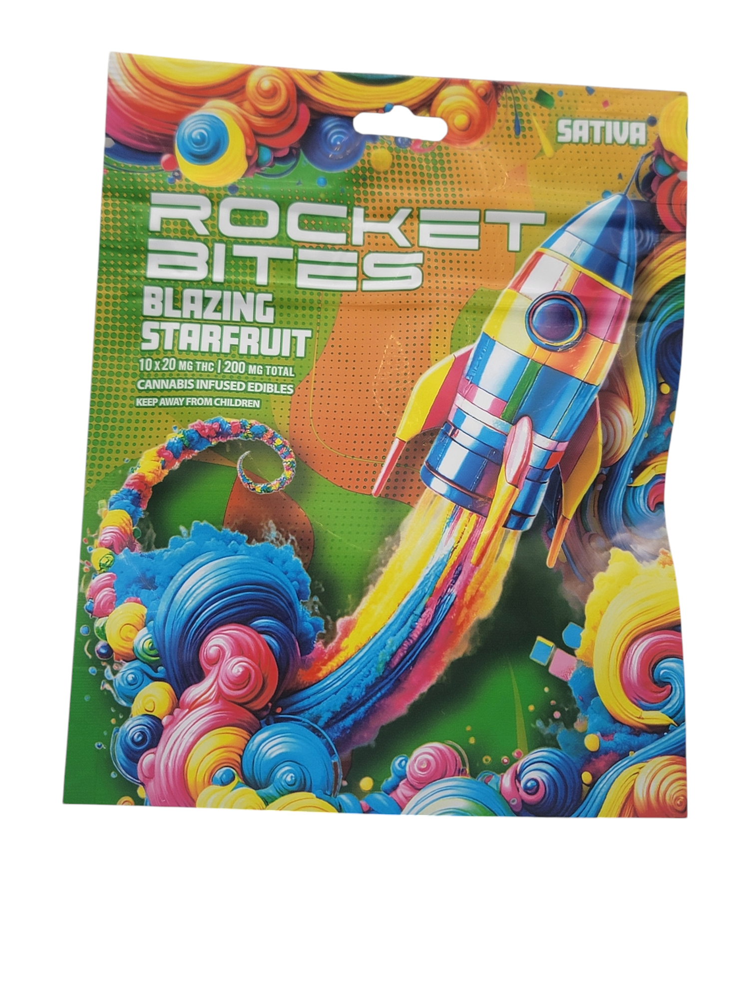Photograph of product: Rocket Bites Blazing Starfruit Gummies 200mg Rec