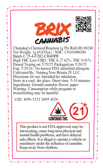 Photograph of product: Chemical Reaction 1g Pre Roll (H) 00240