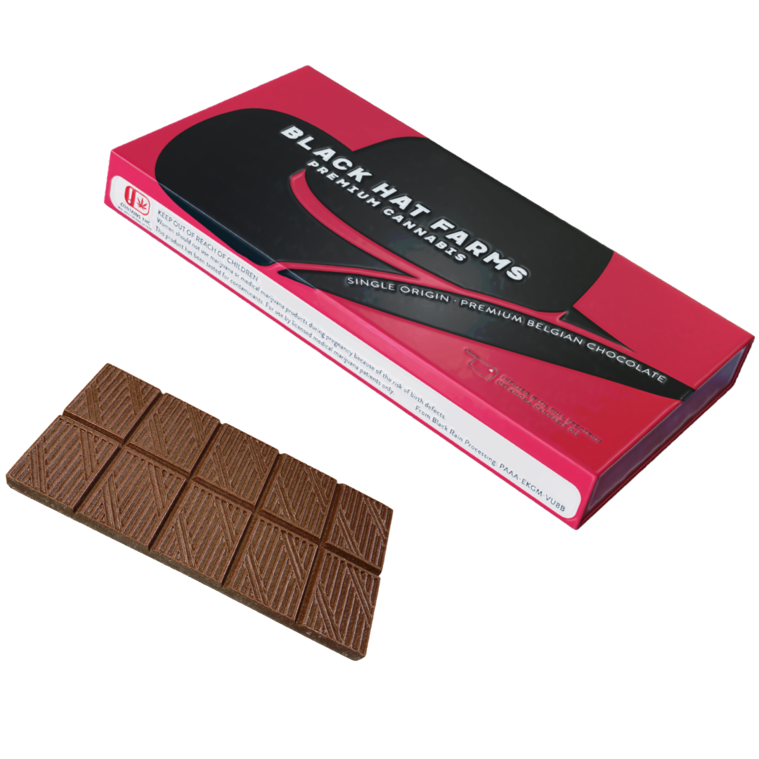 Photograph of product: BLACK HAT FARMS | Milk Chocolate Bar | 100mg total | 1pc