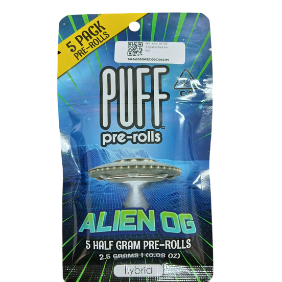 Photograph of product: Puff - Alien OG 5CT 2.5g MultiPack Pre Roll - 