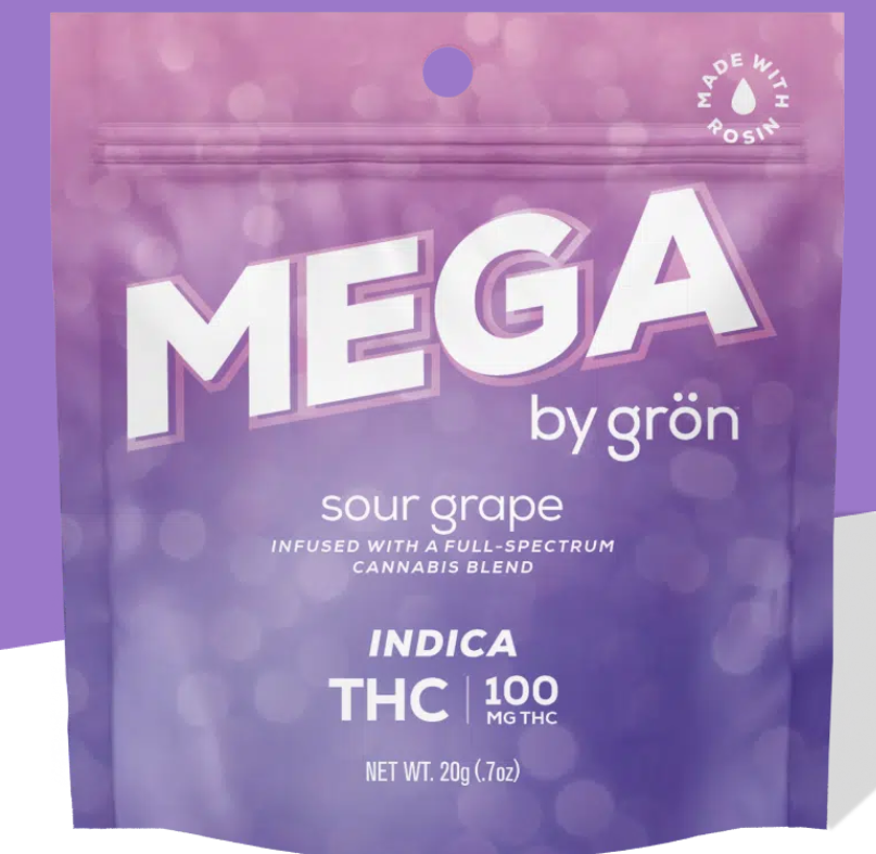 Photograph of product: Edible* - Grn - Sour Grape Mega (I) - 100mg 1pk