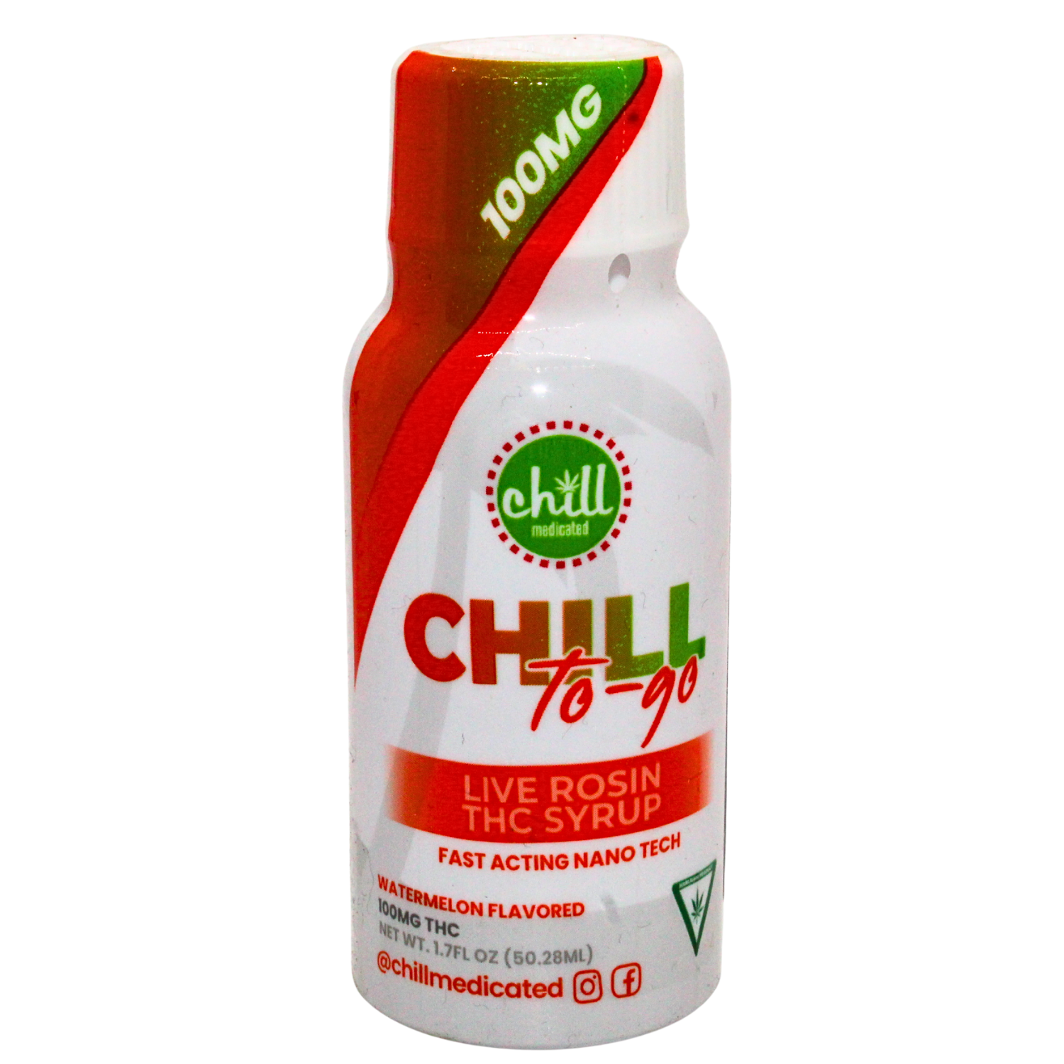 Photograph of product: CHILL MEDICATED WATERMELON 100MG TO-GO LIVE ROSIN SYRUP REC