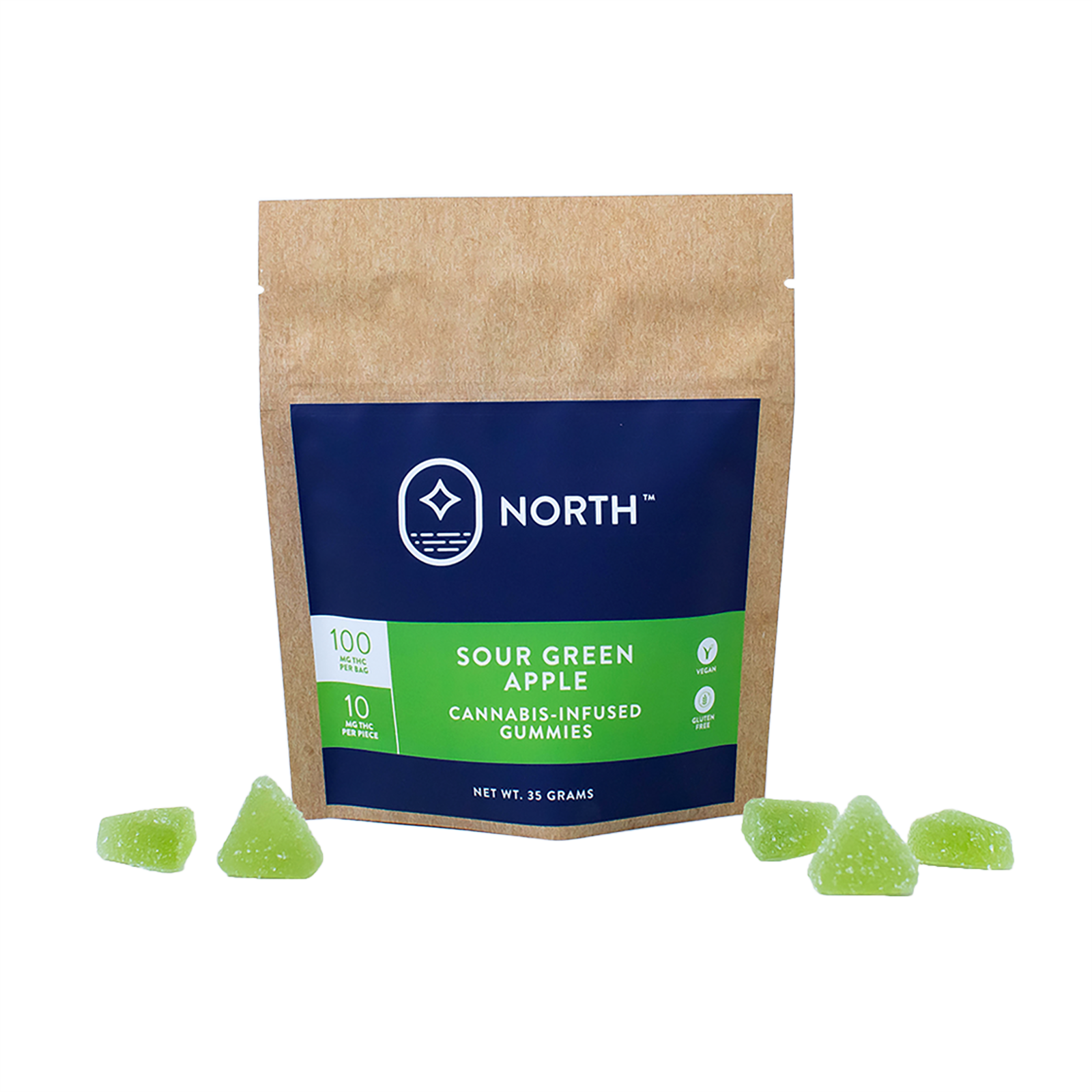 Photograph of Product: Sour Green Apple Gummies - Vegan, GF (10mg Each | 100mg Total THC)