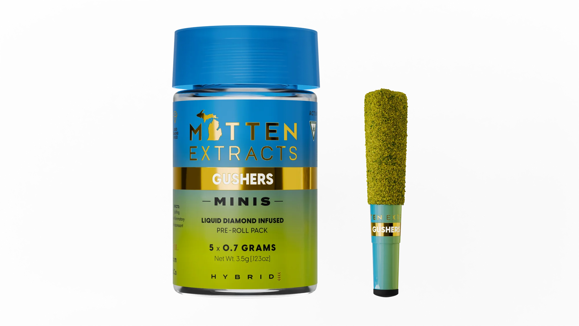 Photograph of product: Mitten Extracts - .7g Infused Mini Preroll 5pk - Gushers Hybrid