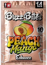 Photograph of product: Buzz Bites Peach Mango Enhance 1: Gummy 10 Piece