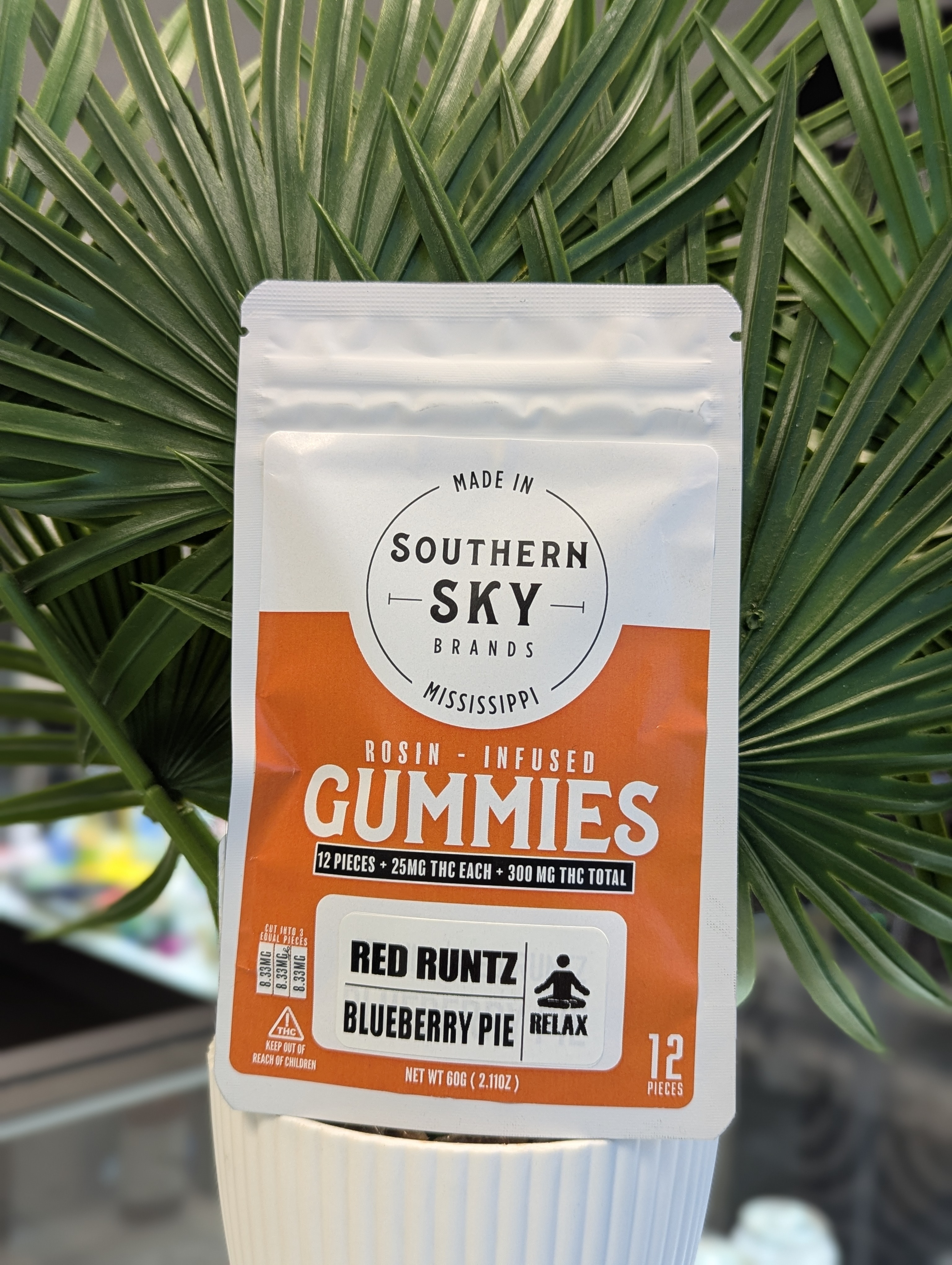 Photograph of product: Southern Sky | 300mg | Blueberry Pie Gummy | "Red Runtz" Infused