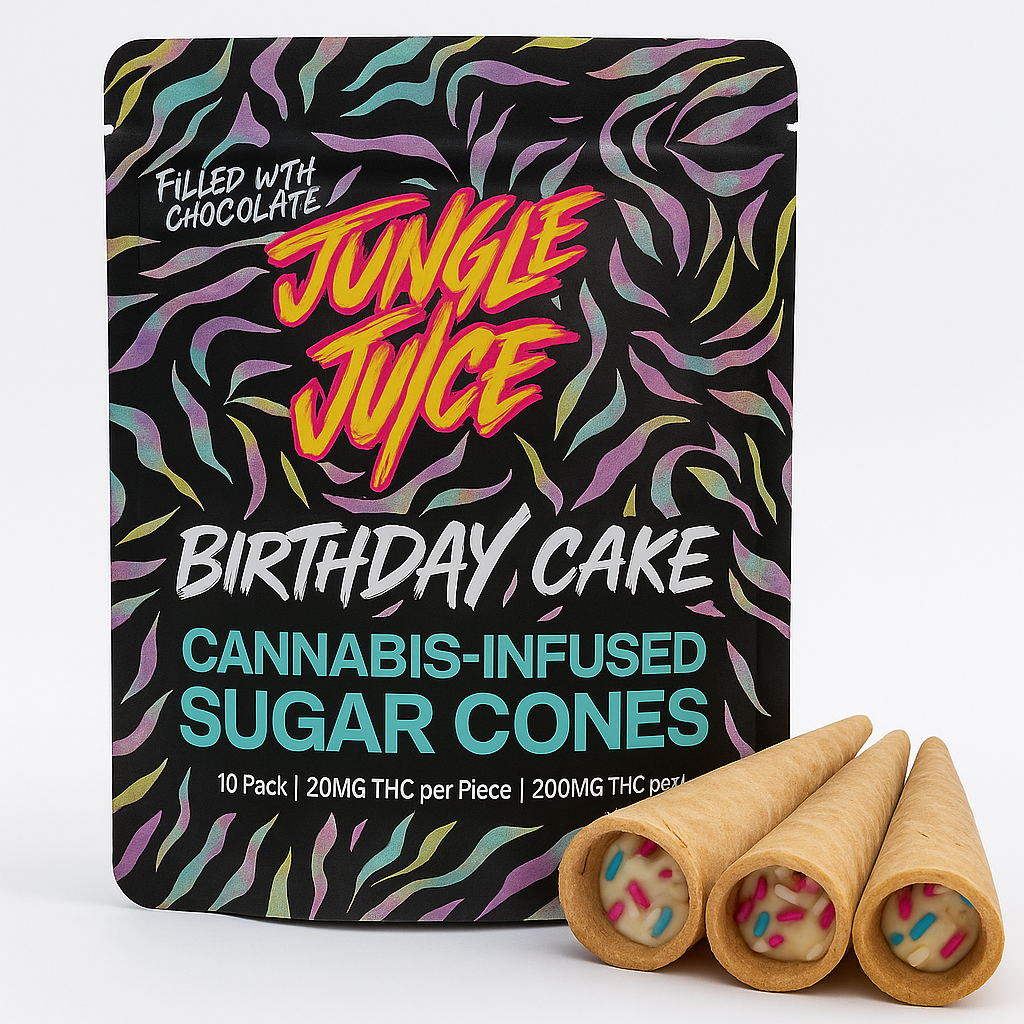 Photograph of product: Jungle Juice -Birthday Cake Cones - 200mg