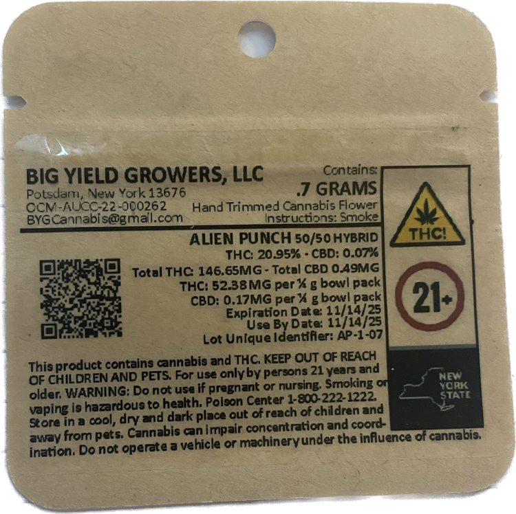 Photograph of product: Big Yield Growers - Alien Punch - DIME - .7g