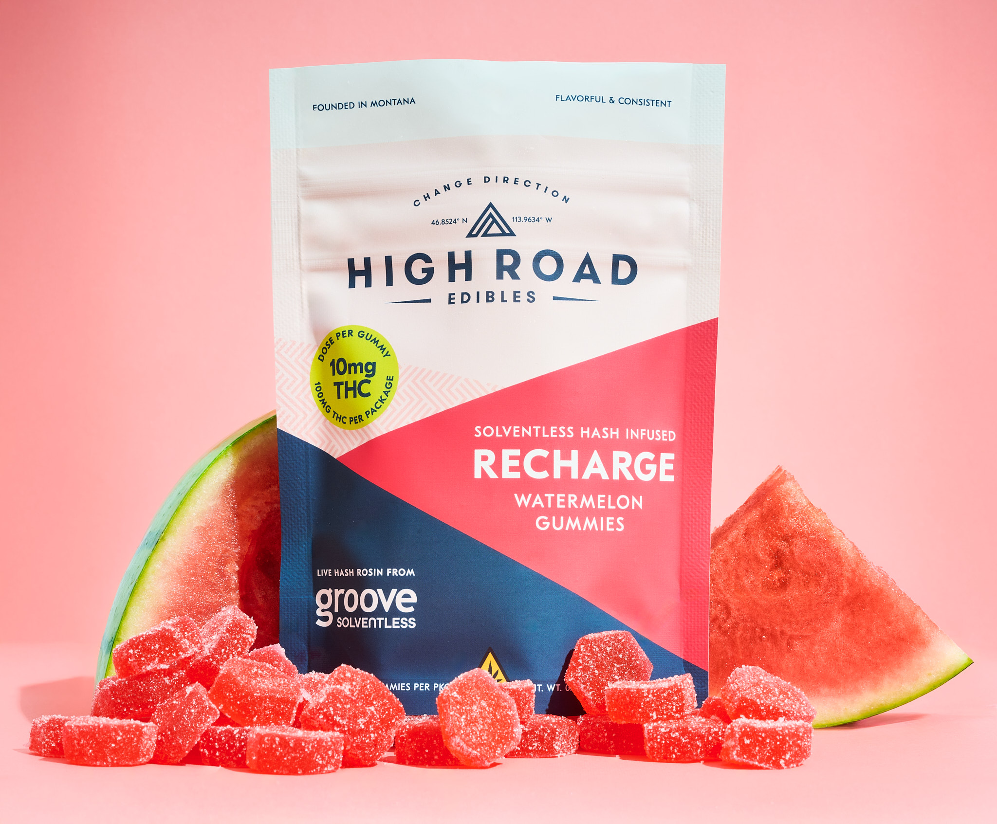 Photograph of product: High Road Edibles Watermelon Recharge-Solventless Gummies