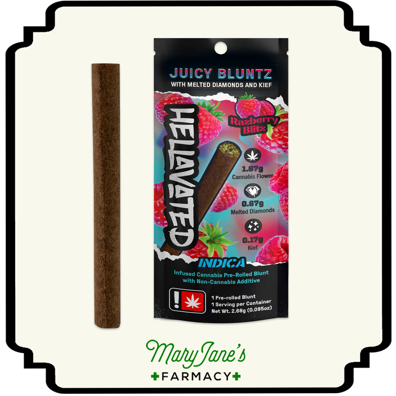 Photograph of product: Razberry Blitz Infused Flavored Juicy Blunt | 2.51g