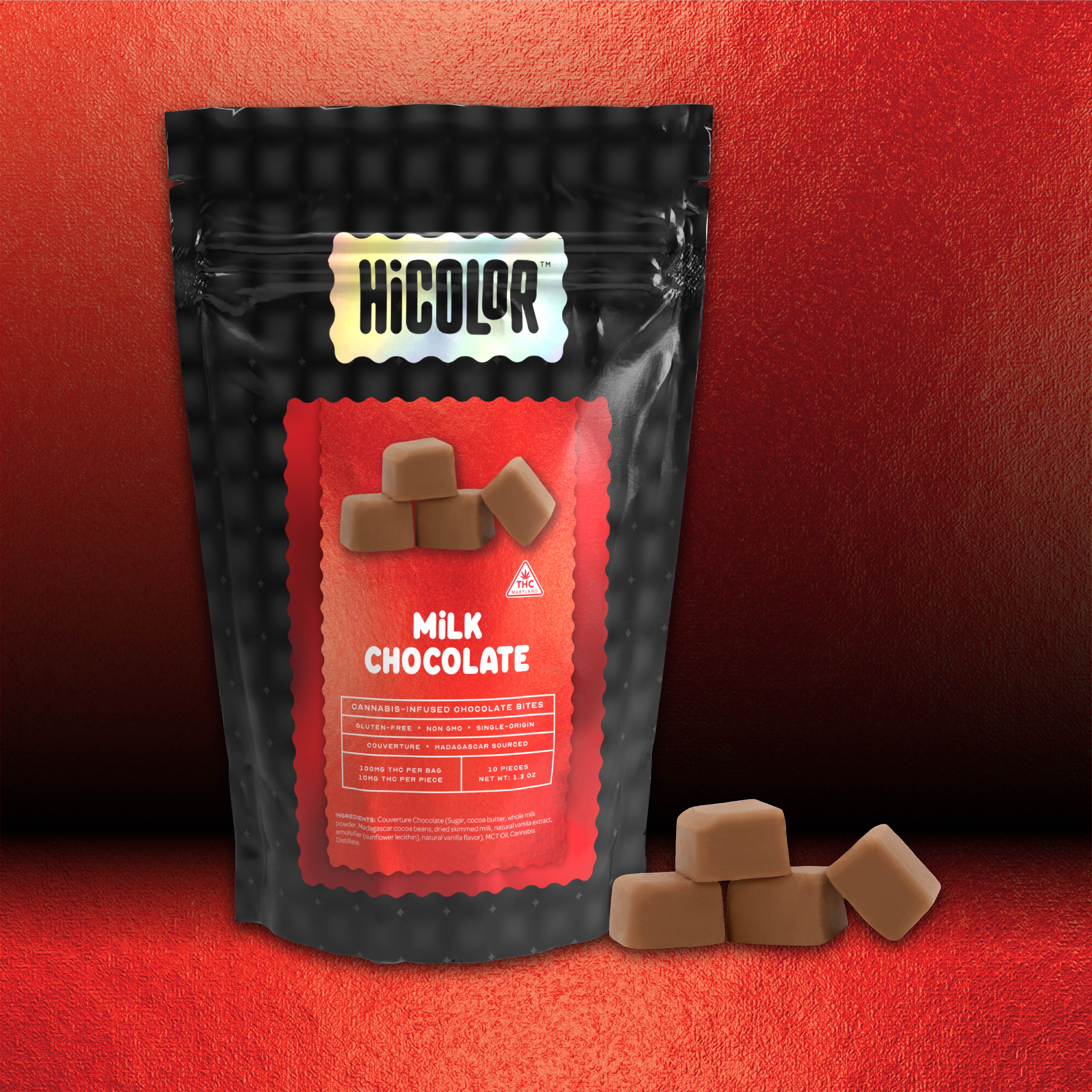Photograph of product: Milk Chocolate 10mg (10ct) - HiColor Chocolates
