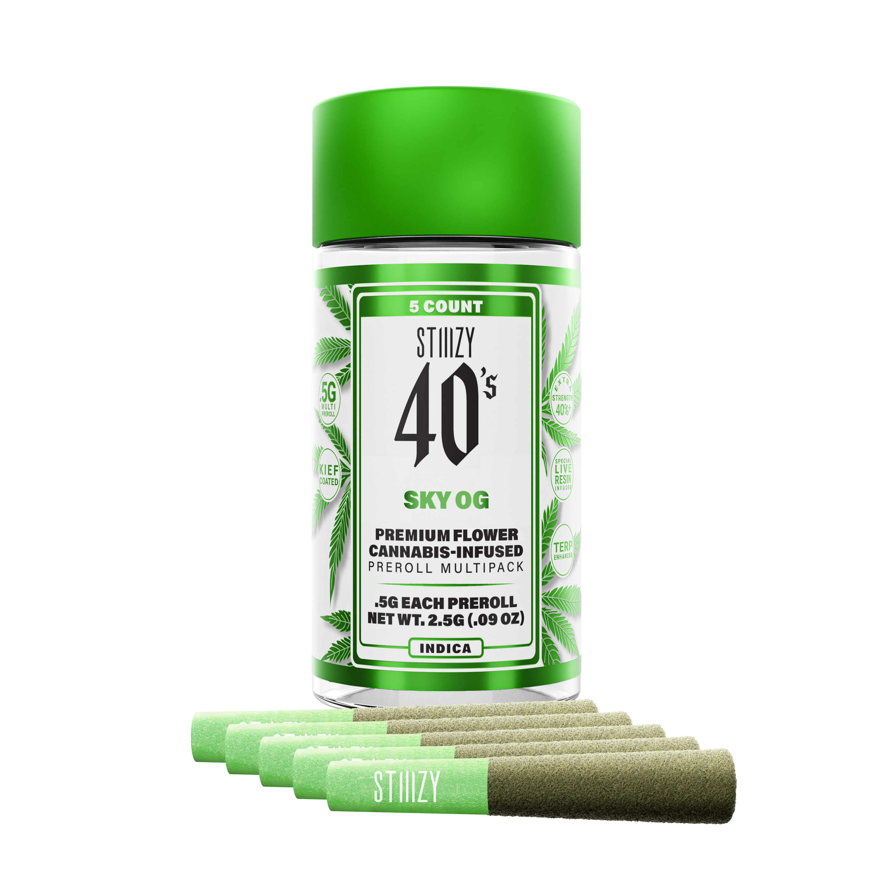Photograph of product: 2.5g Sky OG 40's Infused Pre Roll 5pk