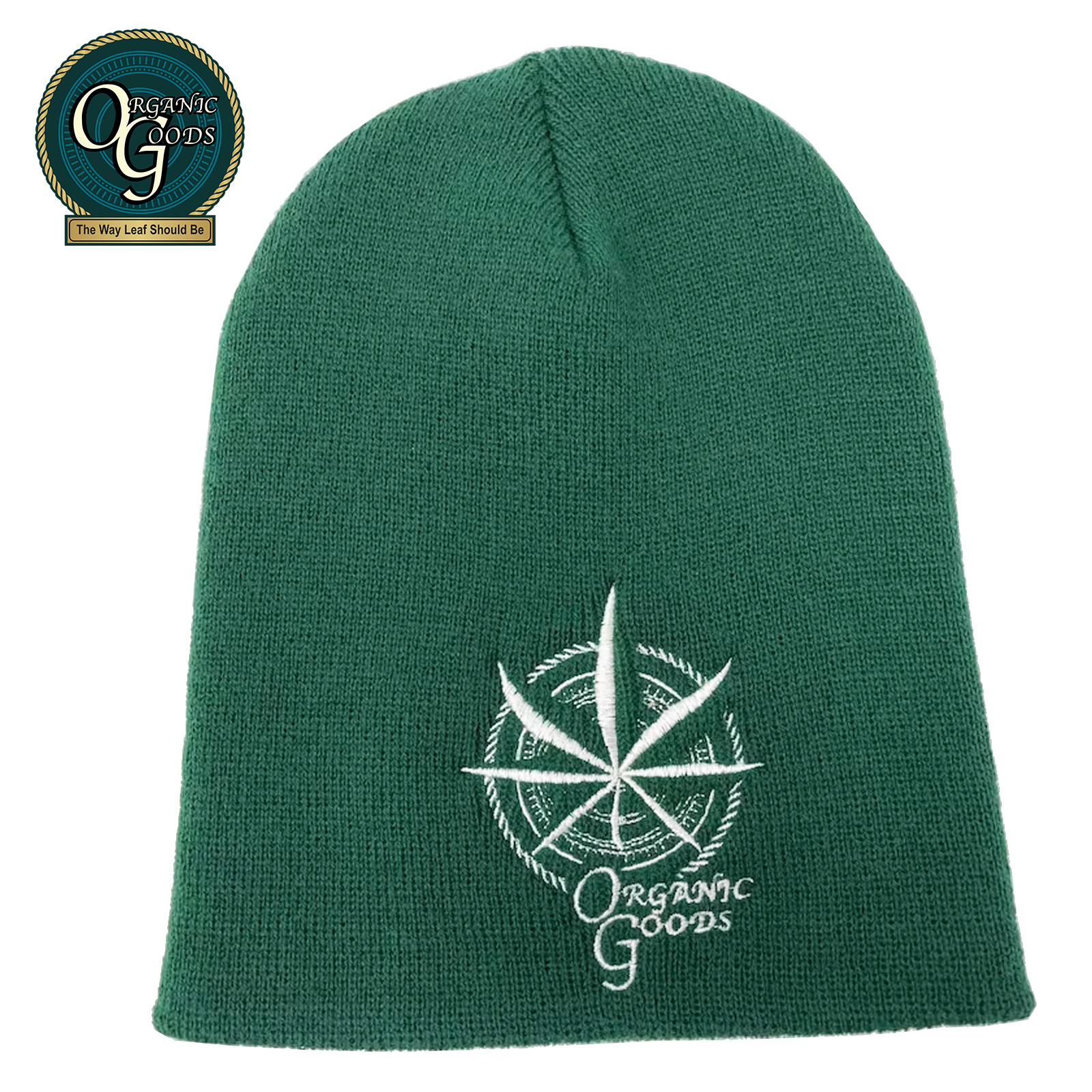 Photograph of product: Organic Goods Green Beanie with White Logo