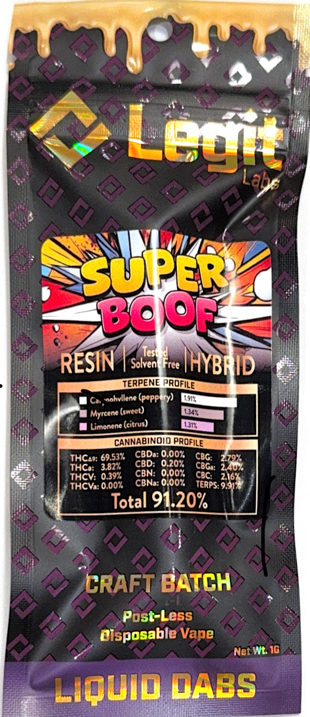 Photograph of product: Super Boof | Post-Less Disposable | Cured Resin | Legit Labs