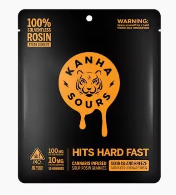 Photograph of product: 10mg Sativa Sour Island Breeze Solventless Rosin Sour Gummies 10pk