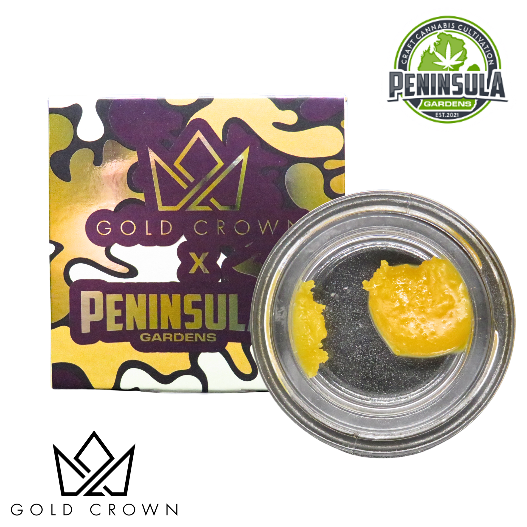 Photograph of product: Gold Crown | Cured Resin Budder | Rainbow Runtz | 1g