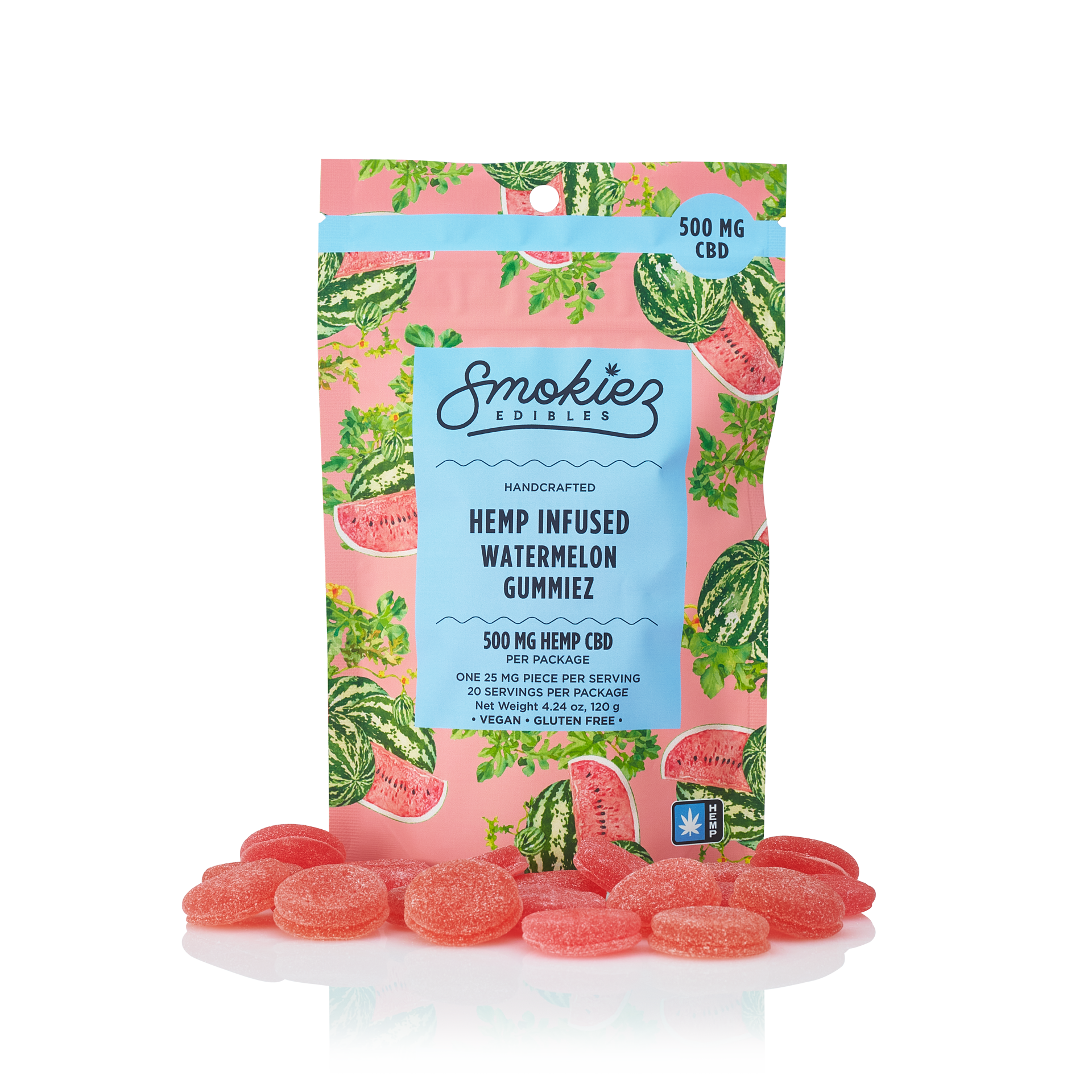 Photograph of product: Watermelon Hemp CBD 20pc Gummies (Smokiez)