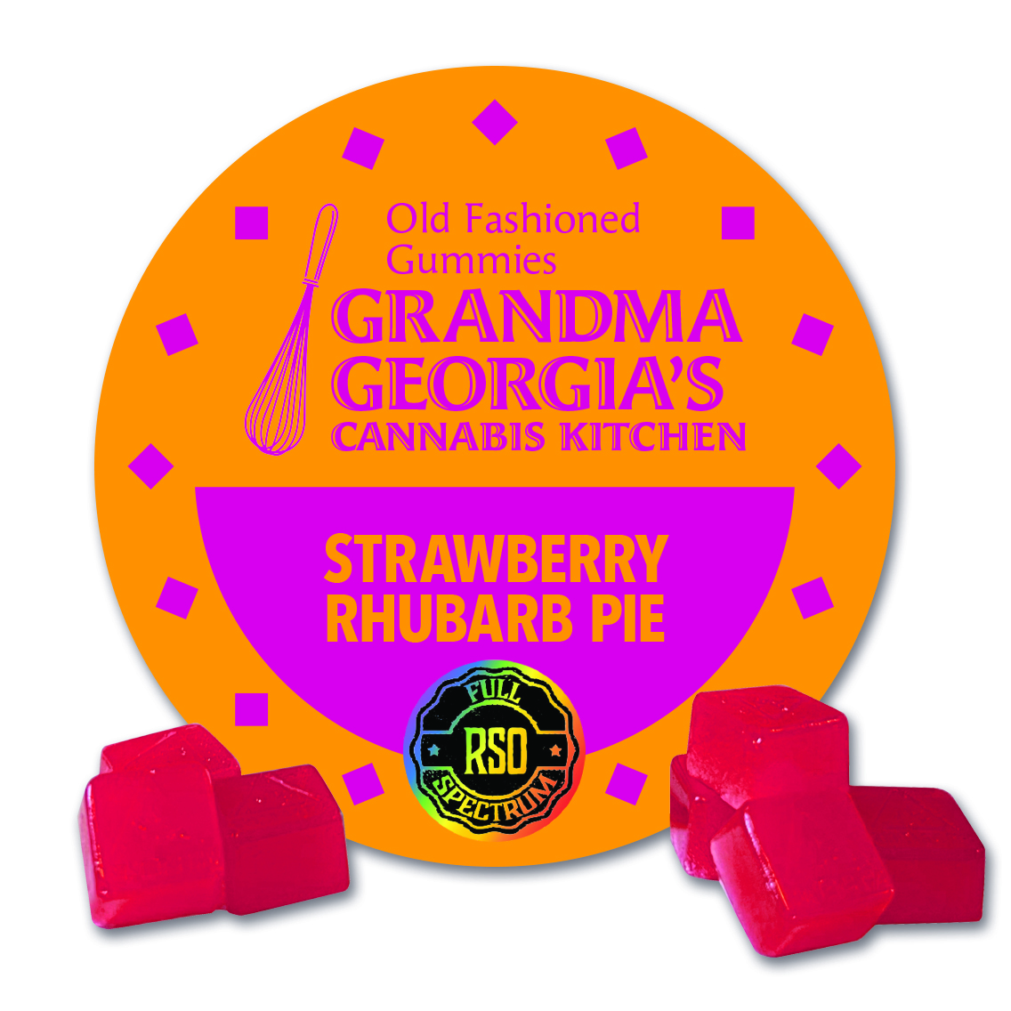 Photograph of product: 5:1 (CBN:TH-oui) RSO Strawberry Rhubarb Pie Gummies 630mg 20pk