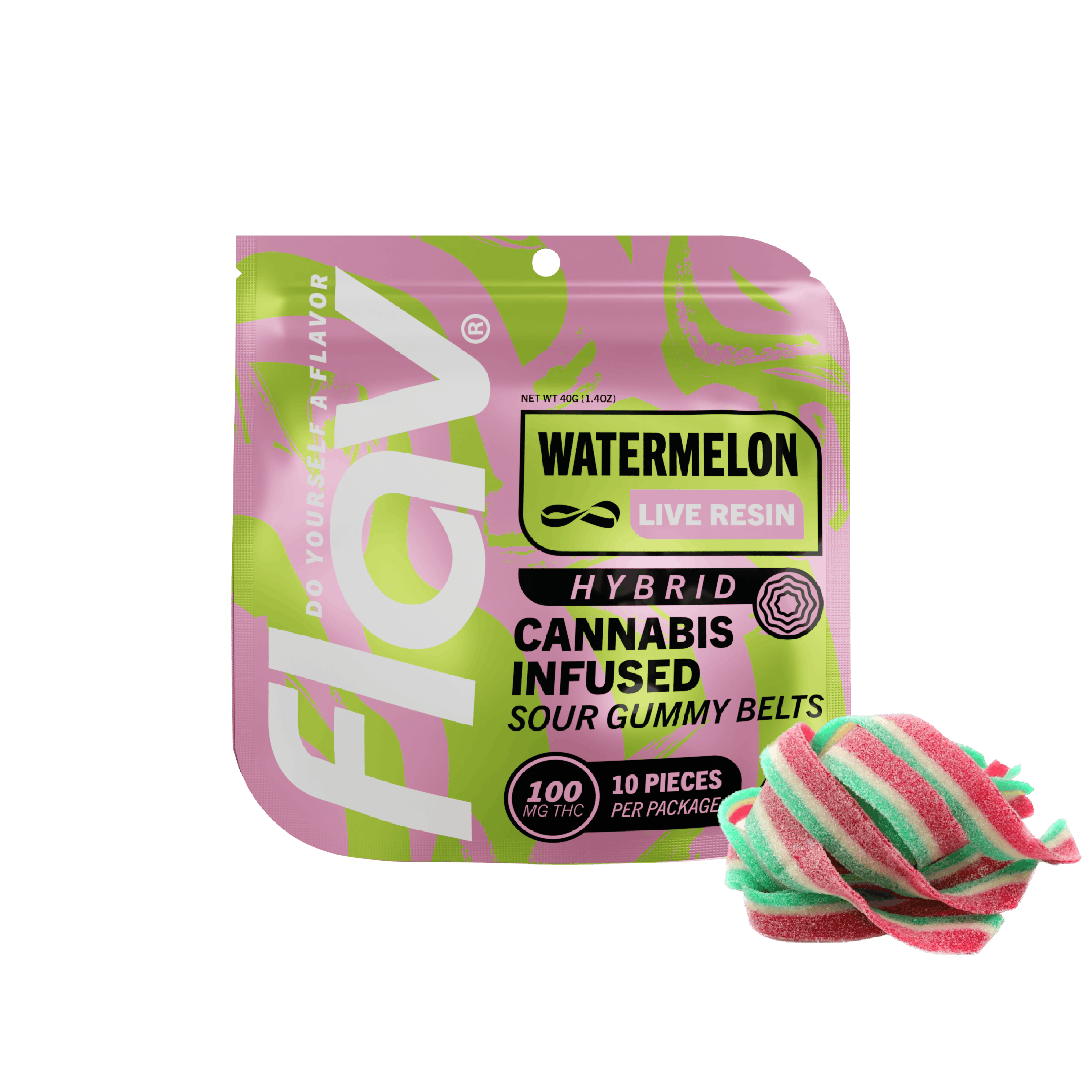 Photograph of product: Watermelon (H) Live Resin Belts 100mg [A28]