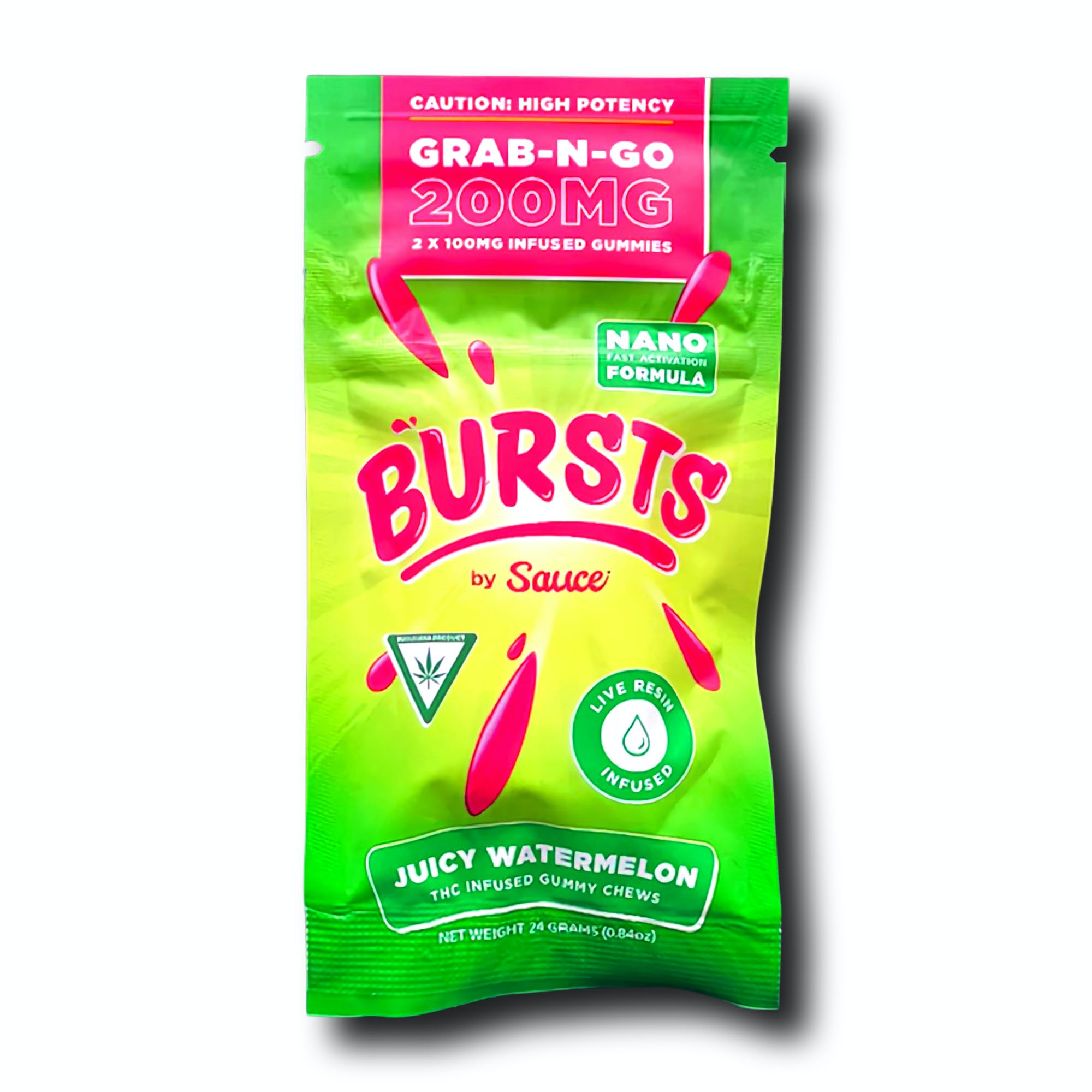 Photograph of product: SAUCE BURSTS | JUICY WATERMELON - LIVE RESIN GUMMIES | 200MG