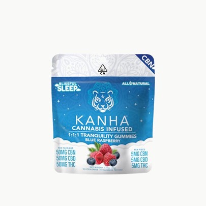Photograph of product: Tranquility Blue Raspberry 1:1:1 CBN Gummies | 20pk