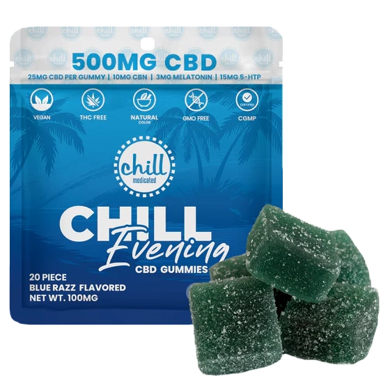 Photograph of product: Chill Evening Blue Razz CBD Gummies Rec