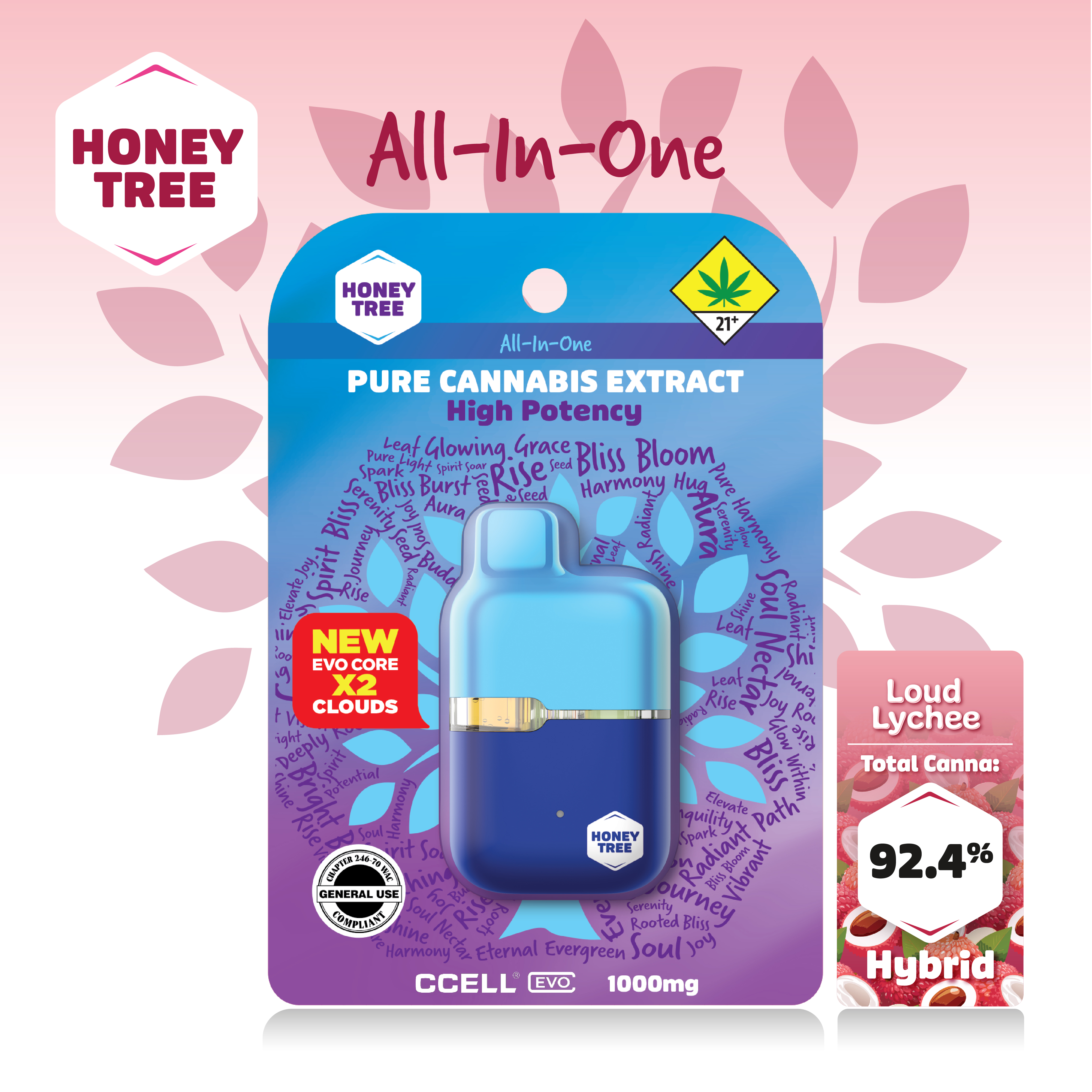Photograph of product: Honey Tree | Loud Lychee | Disposable  | Flavored High Potency Pure Oui'd Extract | 1g | Hybrid