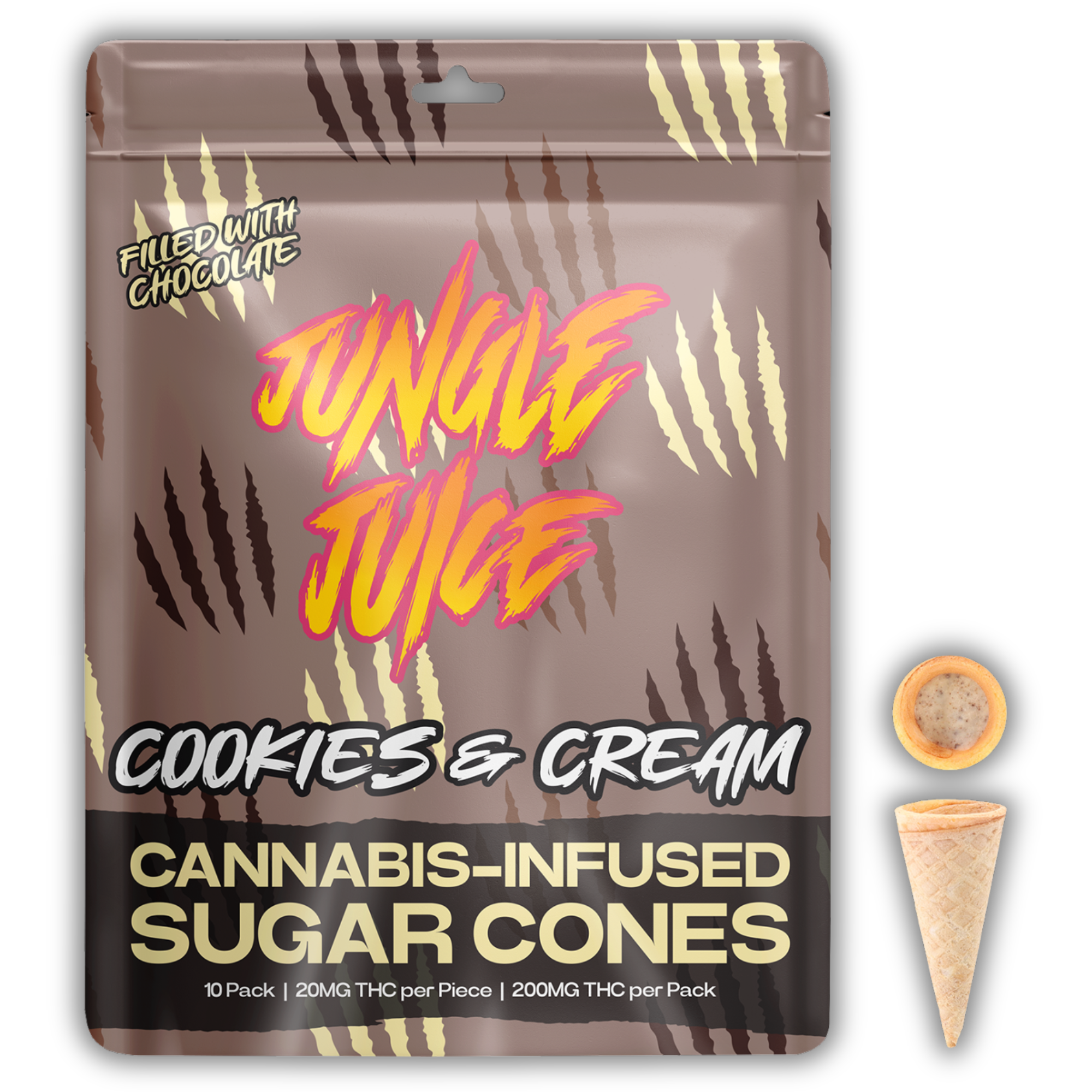 Photograph of product: Jungle Juice | Sugar Snack Cones | Cookies and Cream | 200mg