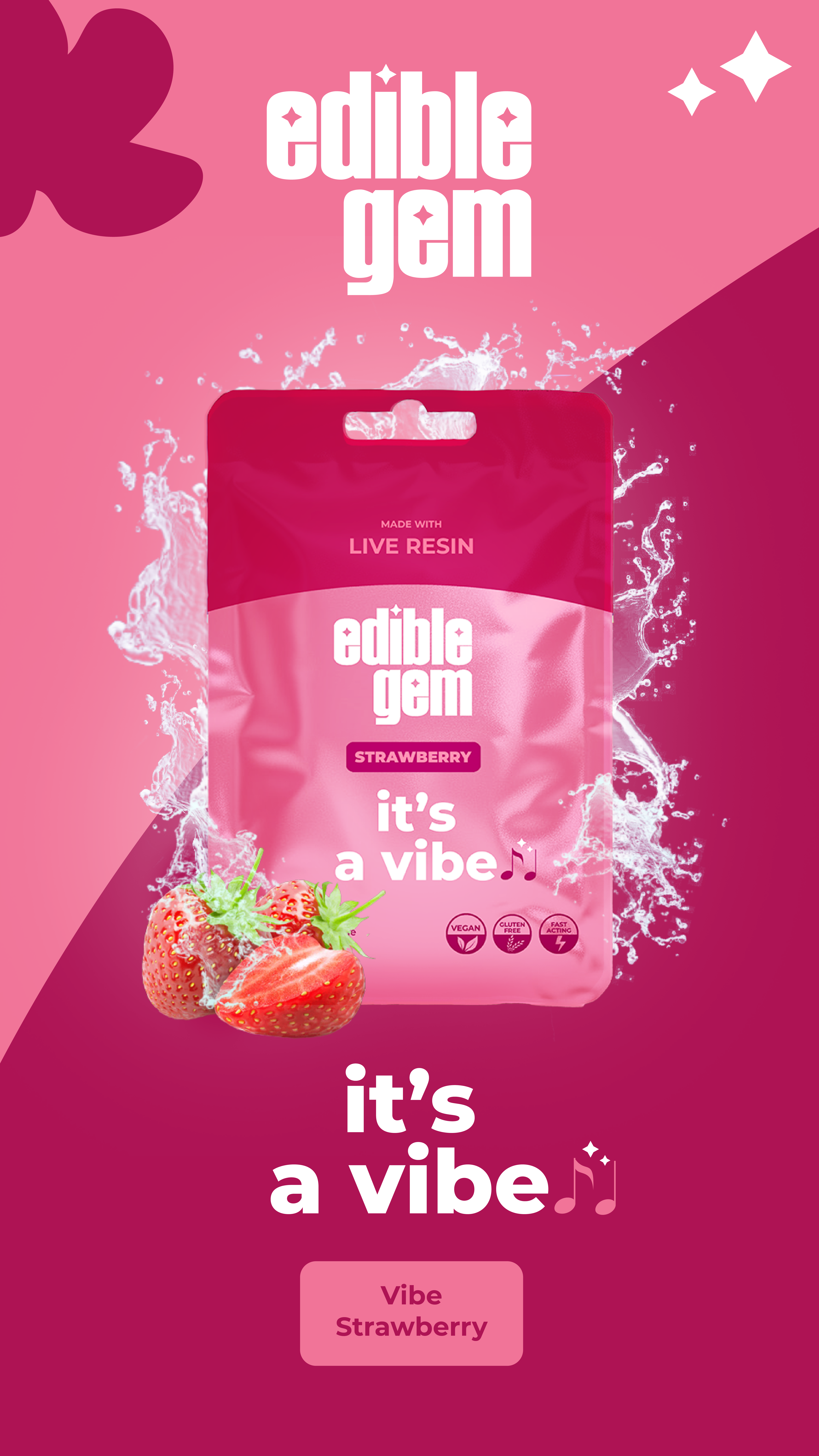 Photograph of Product: Edible Gems | Gummies | Strawberry | Hybrid | 200mg